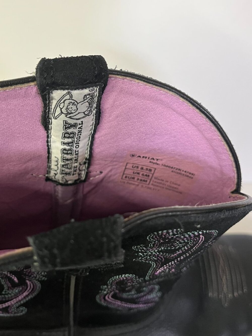Ariat Women's Boot Fatbaby II Western Black Purple Teal Embroidery Leather W8.5B - Picture 10 of 11
